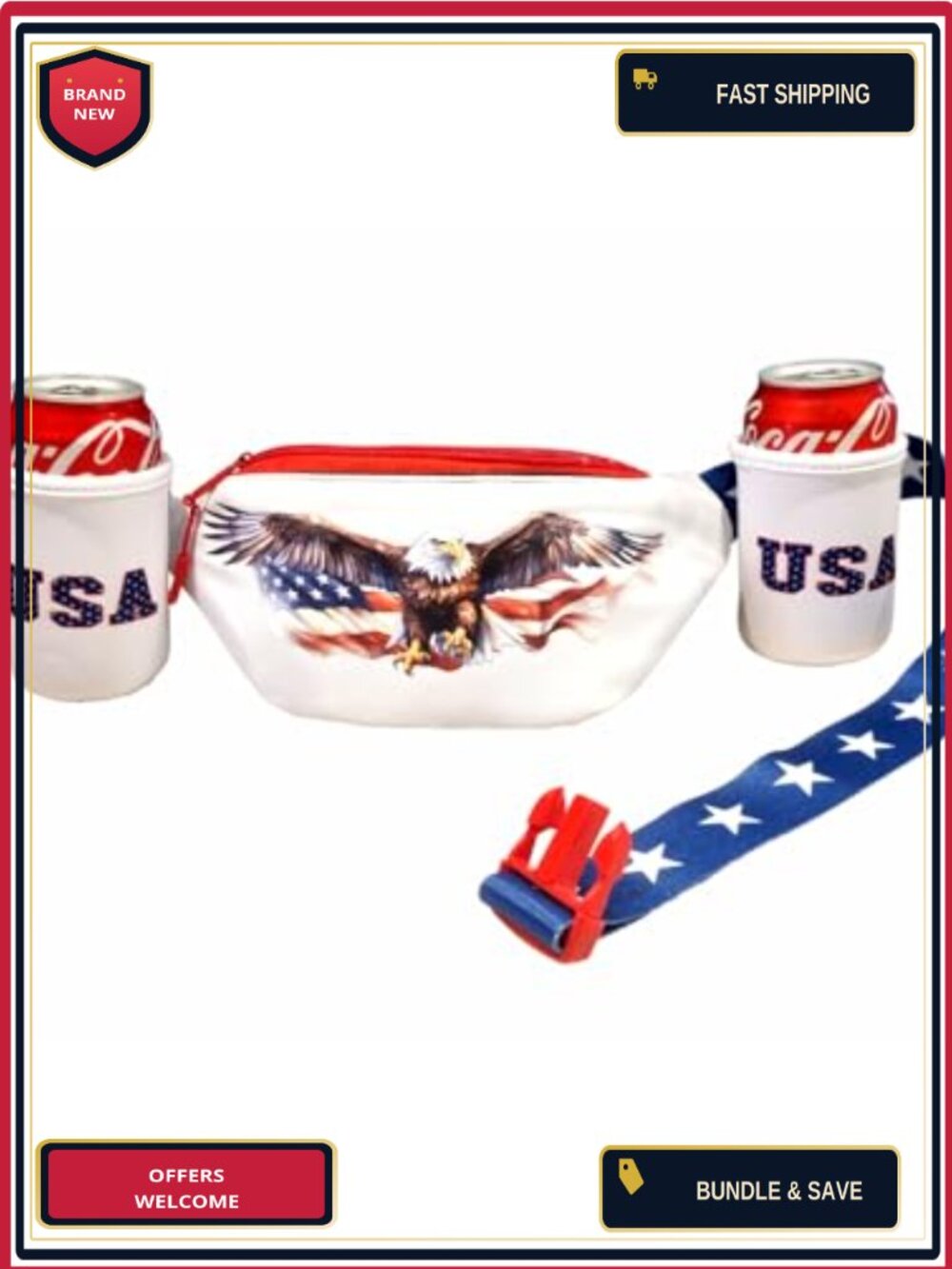 USA Flag Beer Belt Fanny Pack Holster All American Costume One Size Polyester